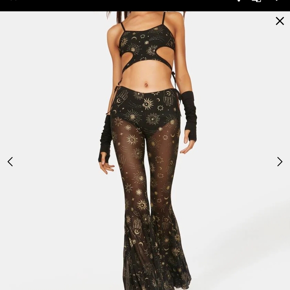 Dolls Kill Black Sheer Flare Pants with Gold Pattern SIZE S NWT - Picture 5 of 5